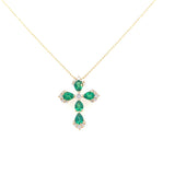 Emerald and diamond cross with pear - shaped emeralds in 14kt yellow gold by Nemati - Gaines Jewelers
