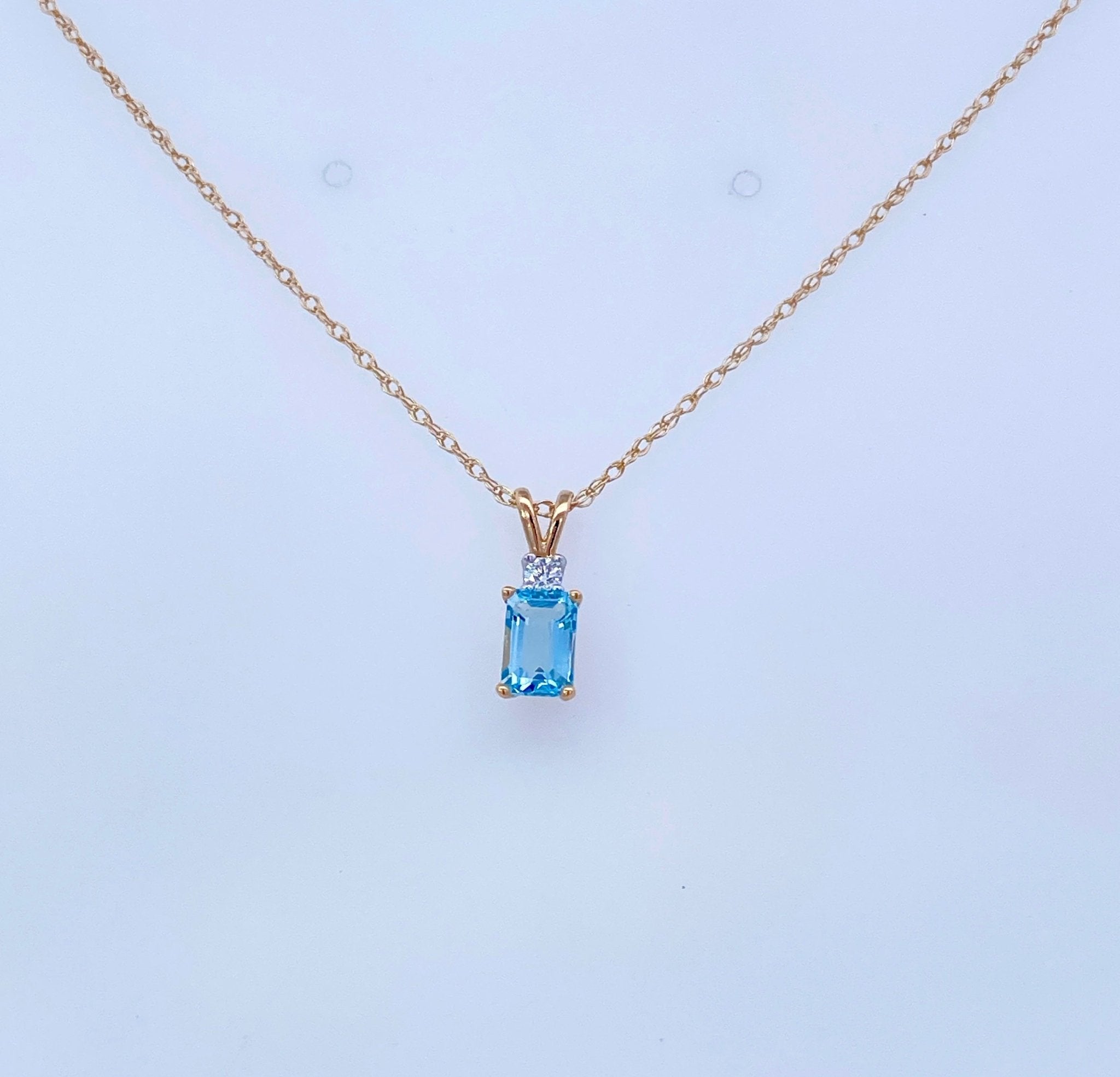 Emerald Cut Aqua and Round Diamond 14k Yellow Gold Pendant - Rego - Gaines Jewelers