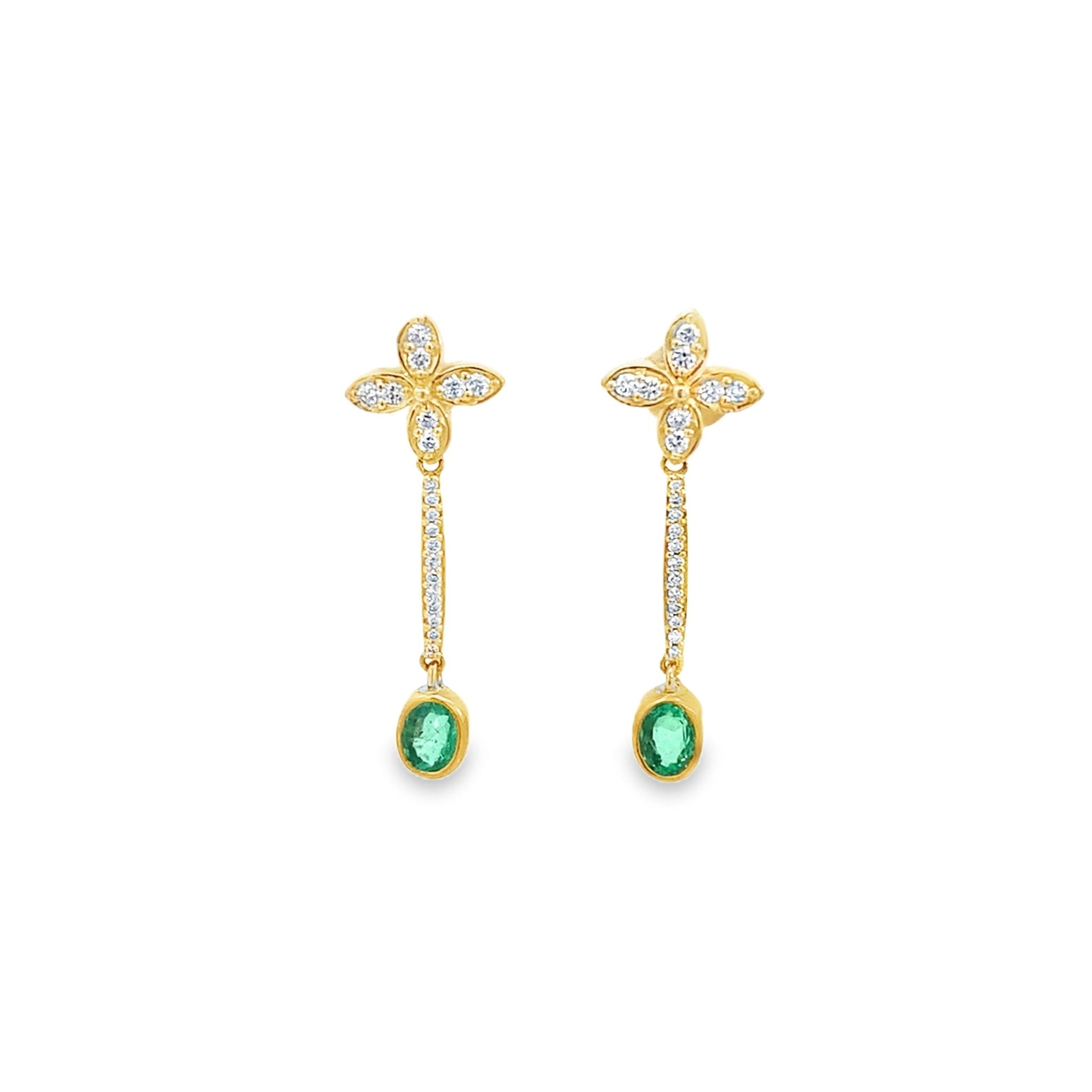 ****Emerald & diamond earrings drop style in 14kt yellow gold by Ronelli - Gaines Jewelers