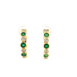 Emerald & diamond hoop earrings set n tiny bead bezels 14kt yellow gold by Raymond Mazza - Gaines Jewelers