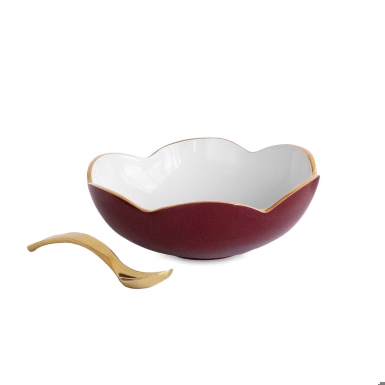 Encanto Amelia Mini Bowl with Spoon - Bordeaux and White - Beatriz Ball - Gaines Jewelers