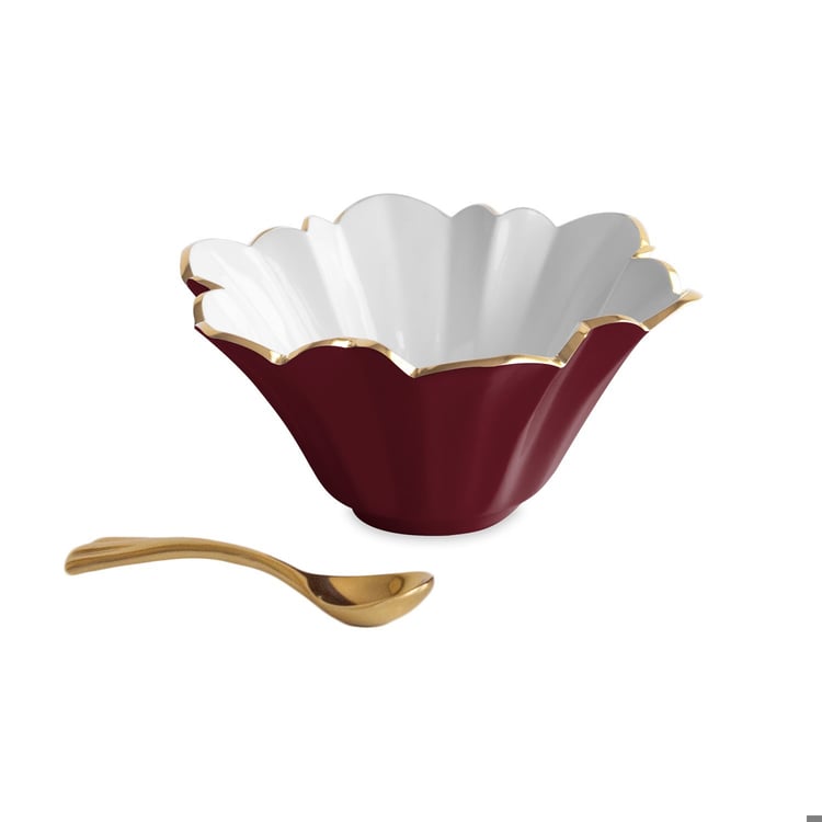 Encanto Avril Small Bowl with Spoon - Bordeaux and White - Beatriz Ball - Gaines Jewelers