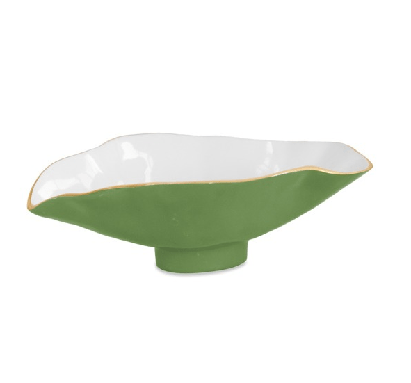 Encanto Claire Small Oval Bowl with Spoon - Leaf Green and White - Beatriz Ball - Gaines Jewelers