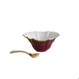 Encanto Tuscany Mini Round Bowl with Spoon - Bordeaux and White - Beatriz Ball - Gaines Jewelers