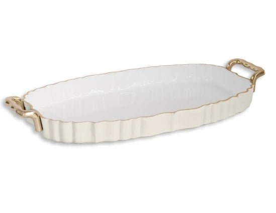 ENCANTO Vintage Fluted Oval Tray with Handles - Cream - Beatriz Ball - Gaines Jewelers
