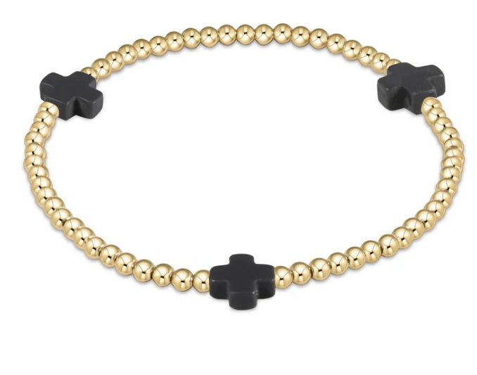 enewton - Signature Cross Charcoal Gold Pattern 3mm Bead Bracelet - Gaines Jewelers