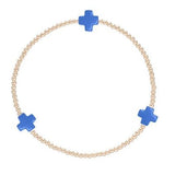 enewton - Signature Cross Gold Pattern 2mm Bead Bracelet Colbalt - Gaines Jewelers