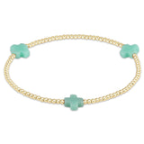 enewton - Signature Cross Gold Pattern 2mm Bead Bracelet Mint - Gaines Jewelers