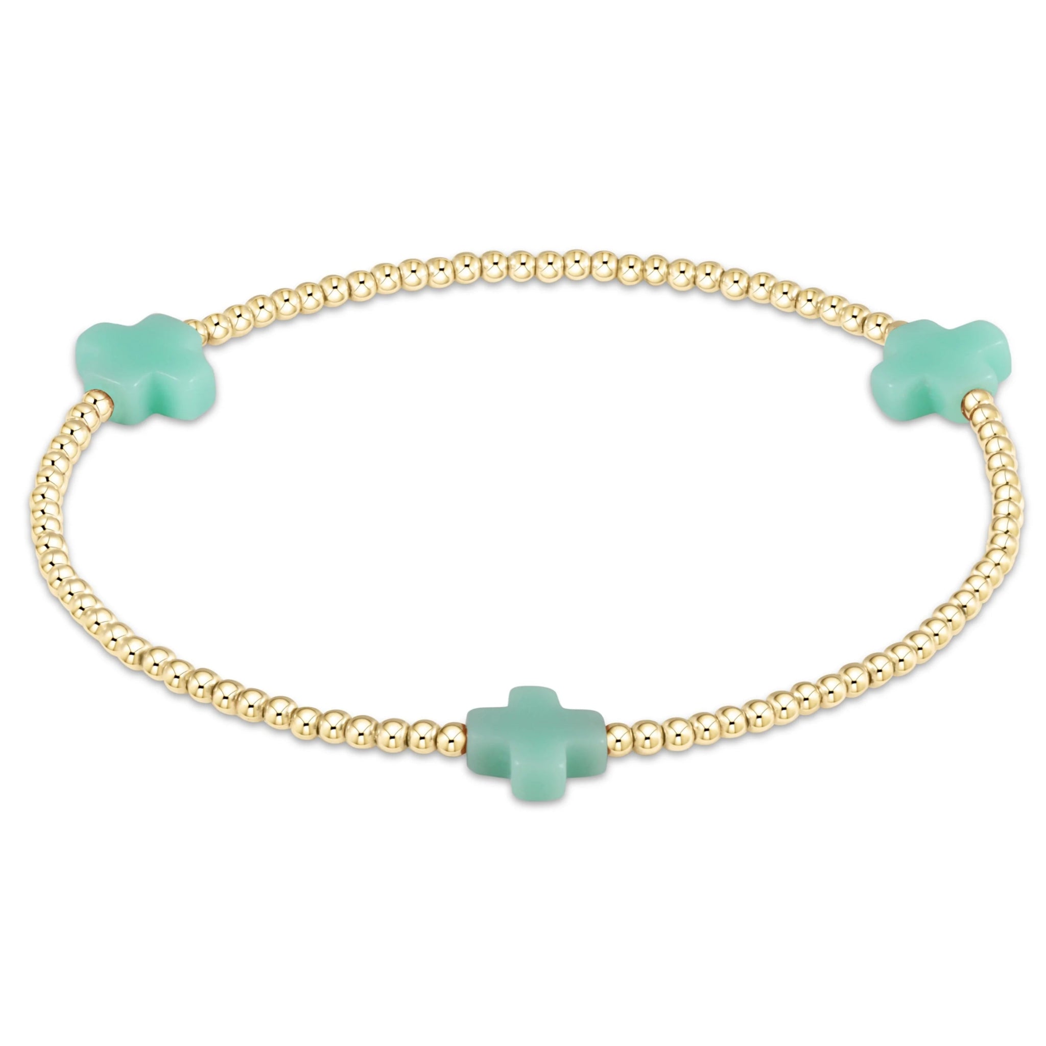 enewton - Signature Cross Gold Pattern 2mm Bead Bracelet Mint - Gaines Jewelers