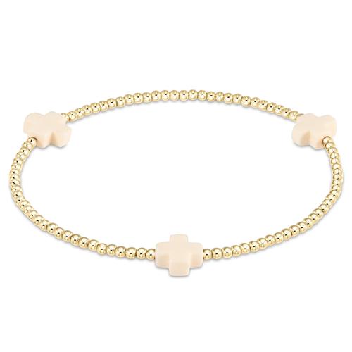 enewton - Signature Cross Gold Pattern 2mm Bead Bracelet Off White - Gaines Jewelers