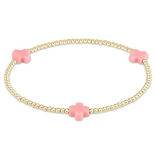 enewton - Signature Cross Gold Pattern 2mm Bead Bracelet Pink - Gaines Jewelers