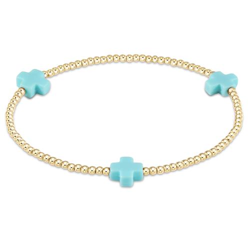 enewton - Signature Cross Gold Pattern 2mm Bead Bracelet Turquoise - Gaines Jewelers