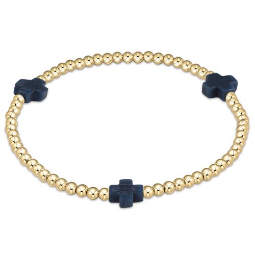 enewton - Signature Cross Navy Gold Pattern 3mm Bead Bracelet - Gaines Jewelers