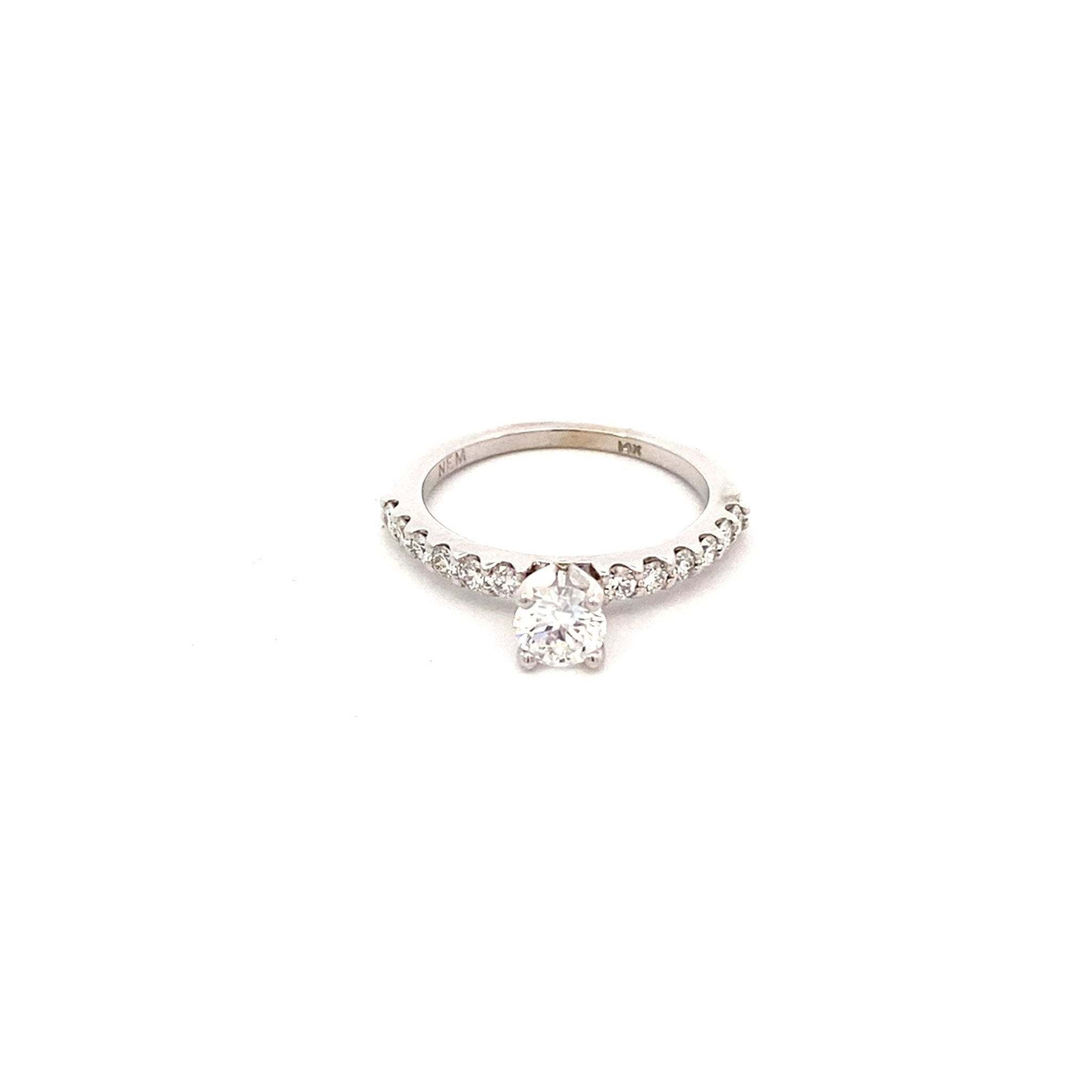 Engagement ring with 1 round diamond=0.41ct and 12 side diamonds 14kt white gold - Gaines Jewelers
