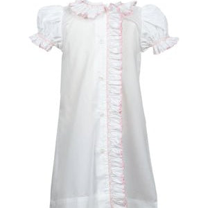 Evelyn Smocked Gown- White with Pink - Gaines Jewelers