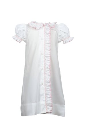 Evelyn Smocked Gown- White with Pink - Gaines Jewelers