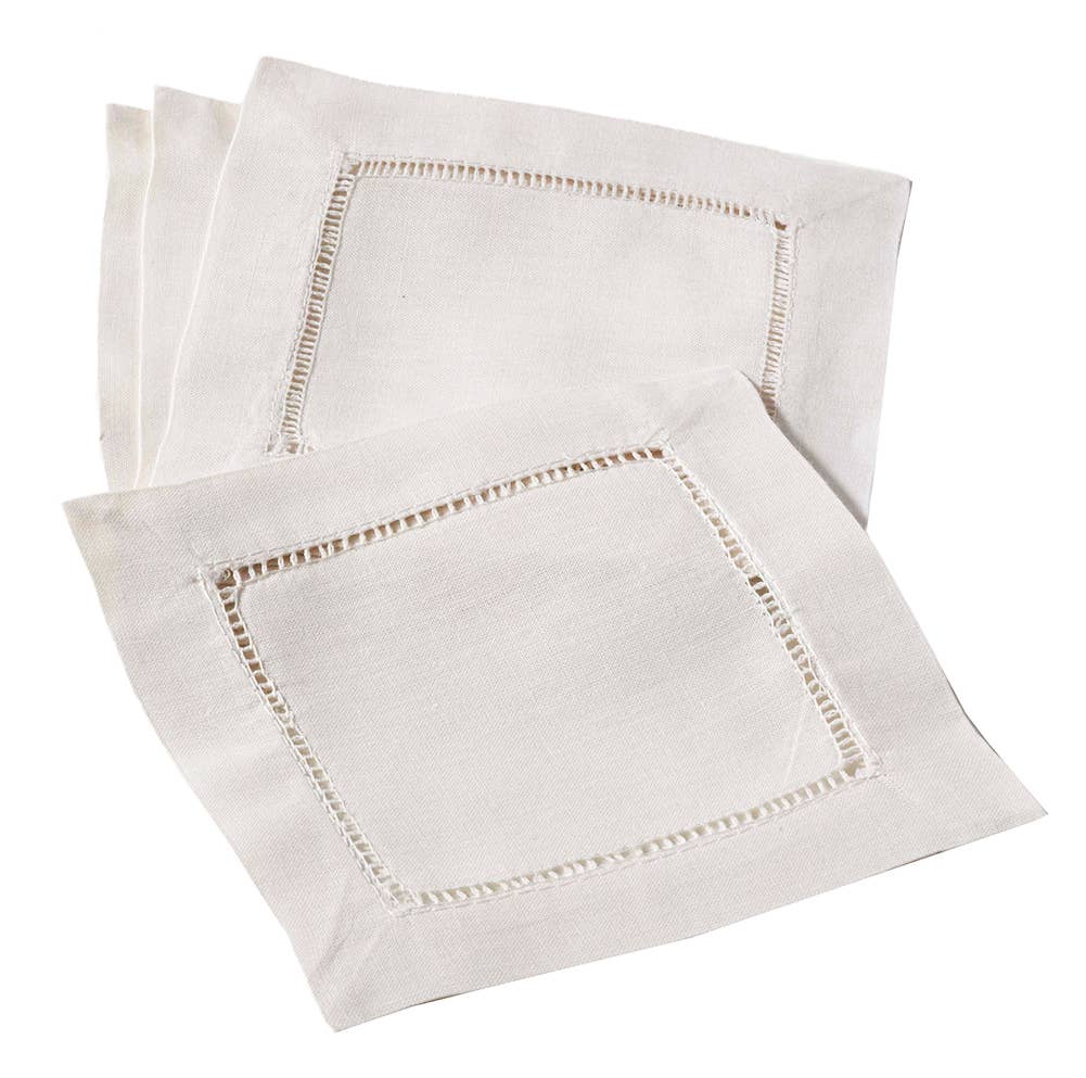 Fennco Styles - Beige Classic Hemstitch Linen Blend 6 - Inch Napkin Coaster - Gaines Jewelers