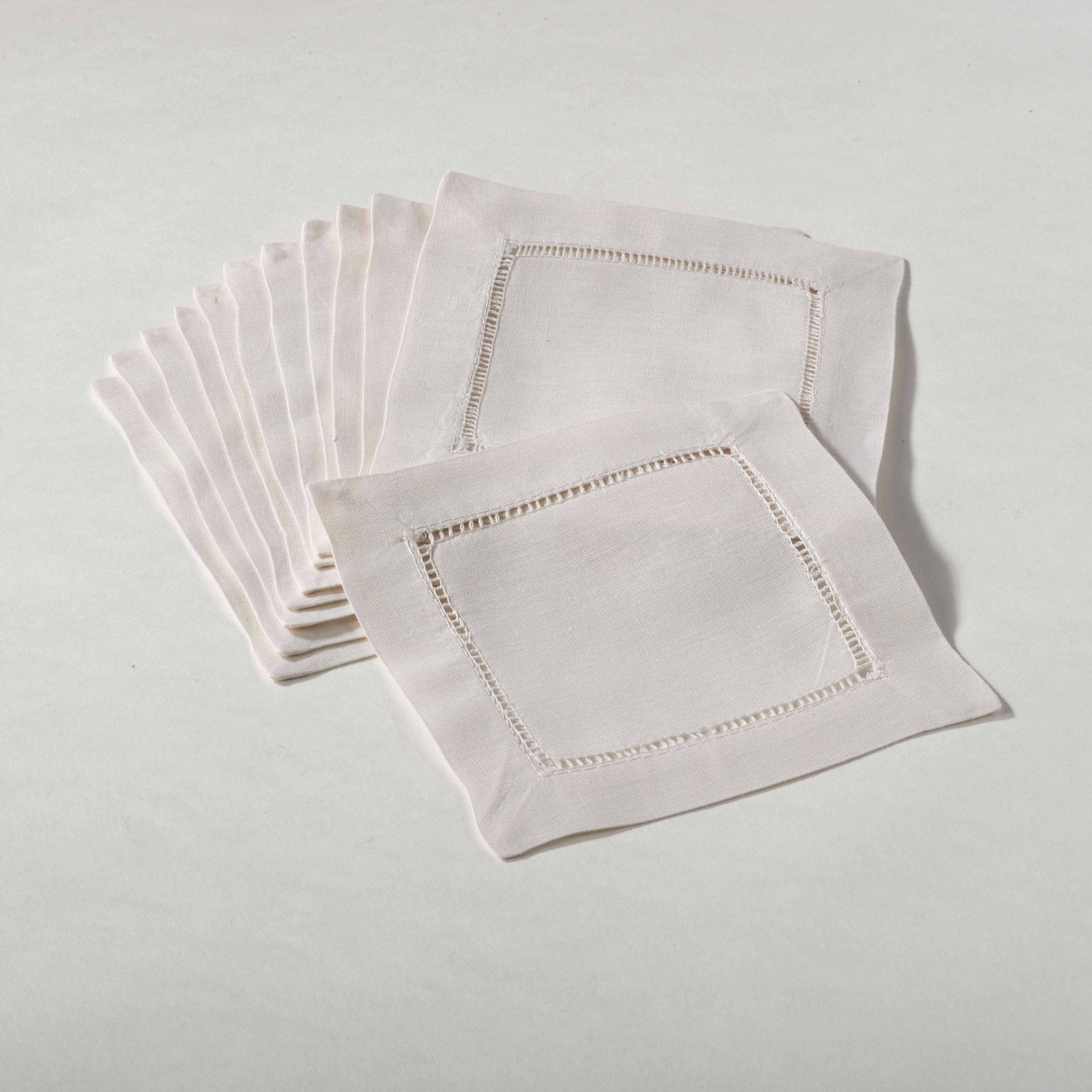 Fennco Styles - Beige Classic Hemstitch Linen Blend 6 - Inch Napkin Coaster - Gaines Jewelers
