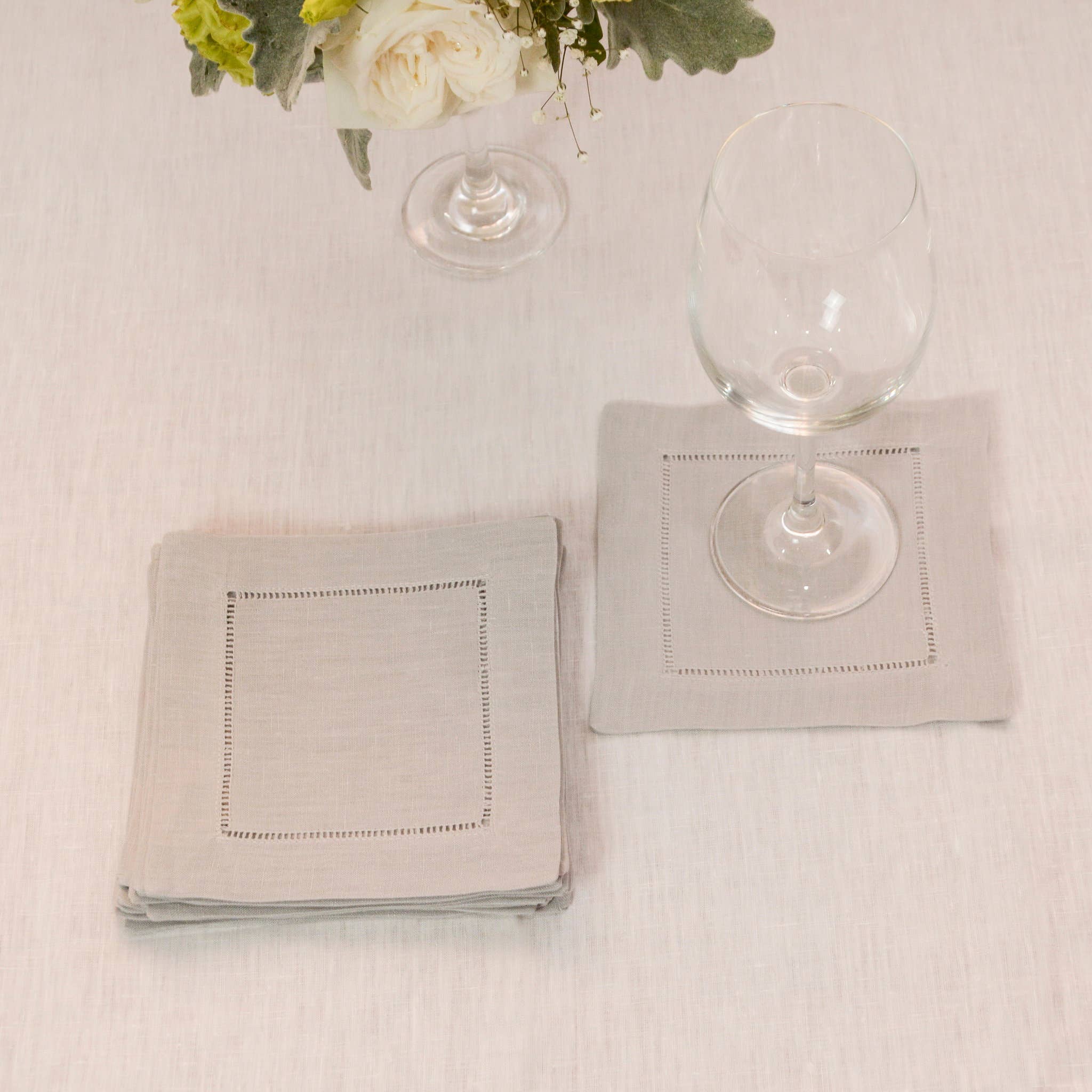 Fennco Styles - Beige Classic Hemstitch Linen Blend 6 - Inch Napkin Coaster - Gaines Jewelers