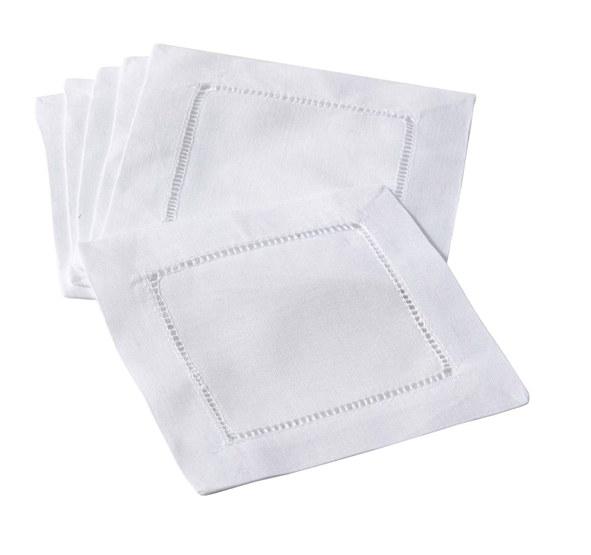 Fennco Styles - White Classic Hemstitch Linen Blend 6 - Inch Napkin Coaster - Gaines Jewelers