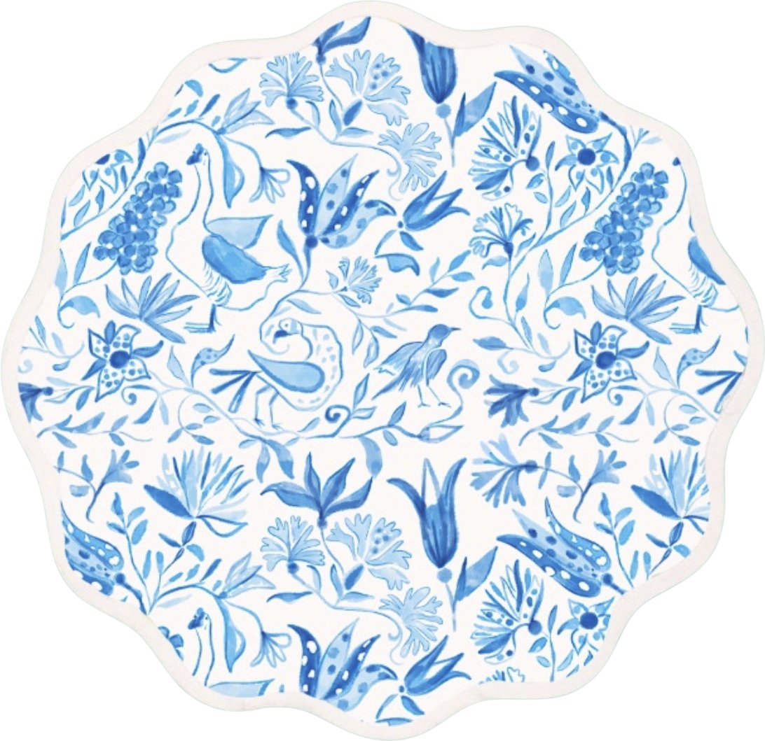 Fenwick Fields - Round Scalloped Placemat | Birds of Paradise - Blue (4 pack): 4 - Gaines Jewelers