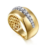 Fiora - 14K White Yellow Gold Diamond Wide Band Ring - Gabriel & Co. - Gaines Jewelers