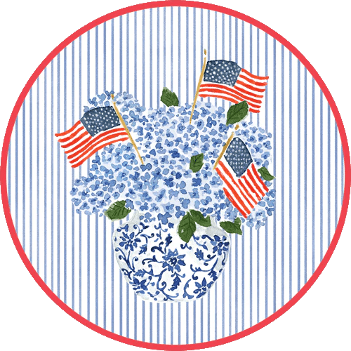 Flags And Hydrangeas Paper Placemats Round 12" - Caspari - Gaines Jewelers
