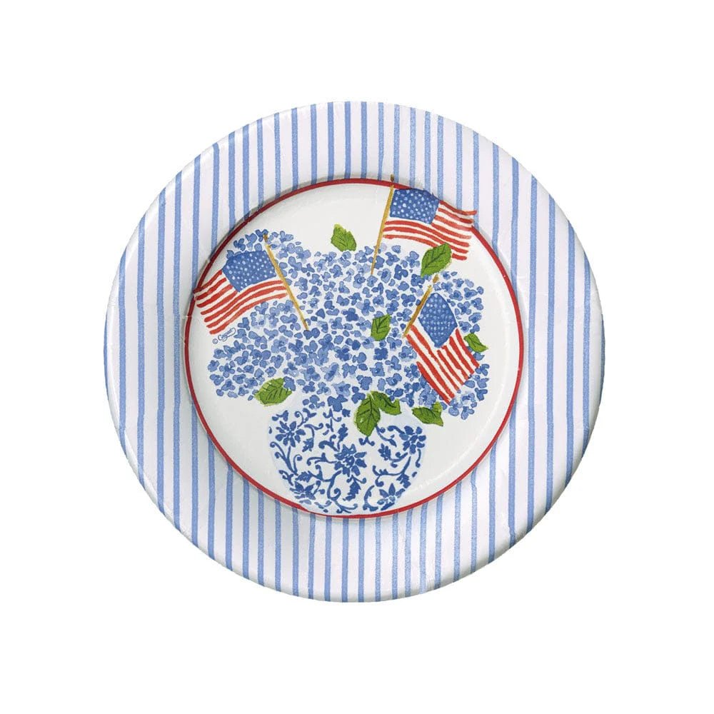 Flags And Hydrangeas Salad/Dessert Plates - Caspari - Gaines Jewelers