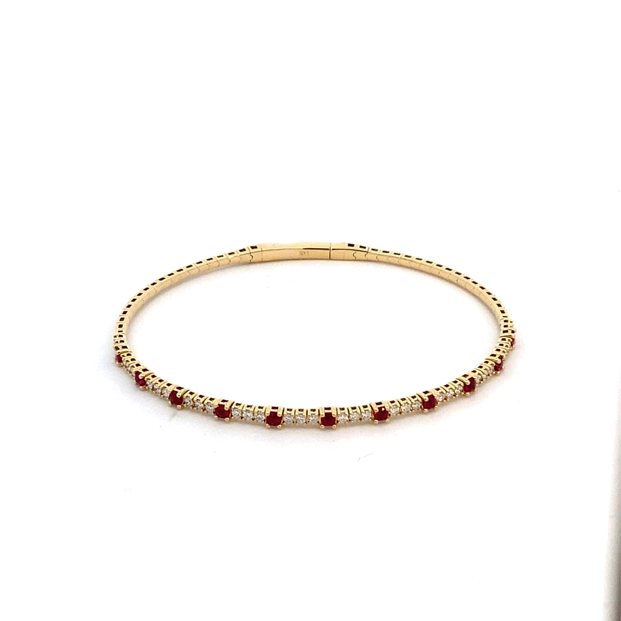 Flex bangle bracelet with diamonds & rubies 14ktyellow gold - Gaines Jewelers