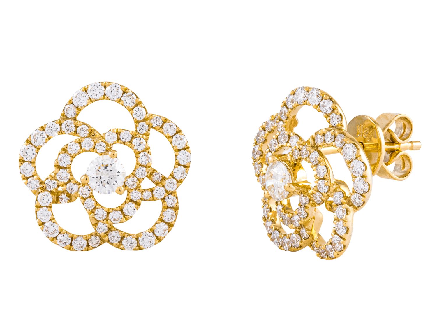 Floral Cluster Stud Diamond Earrings in 14kt Yellow Gold - Sophia - Gaines Jewelers