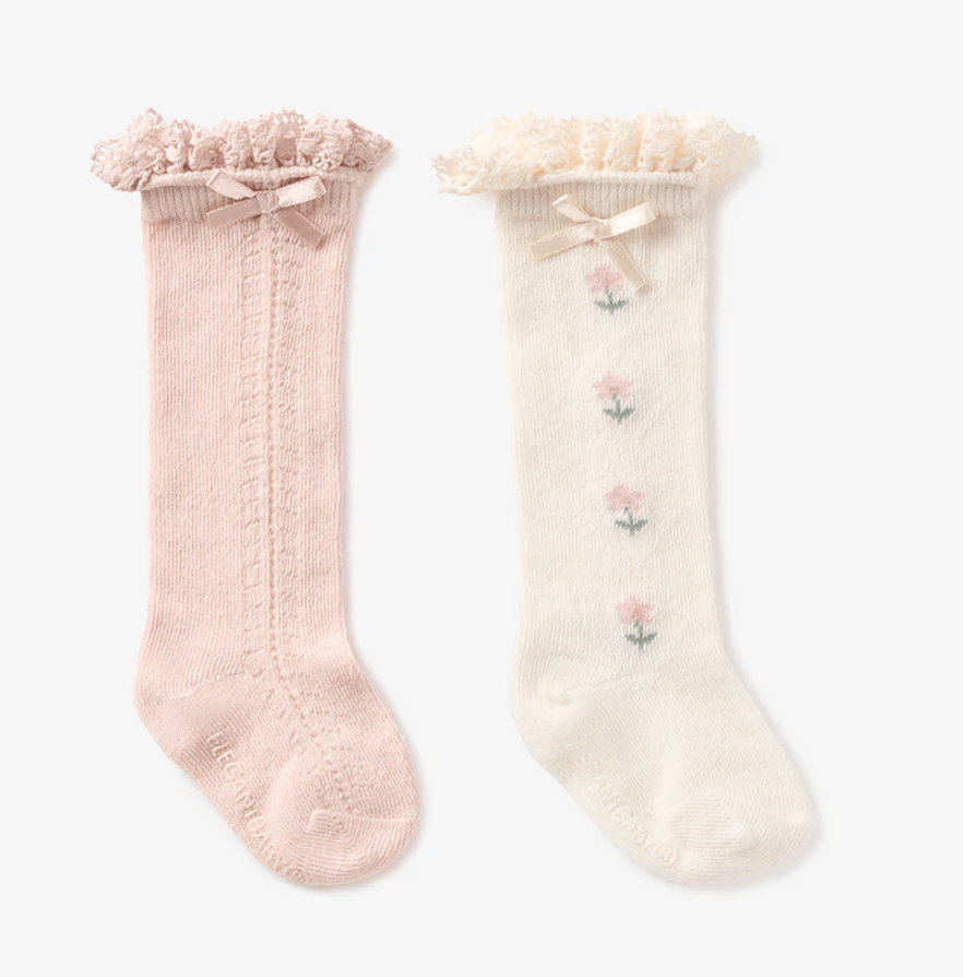 Floral Knee - high Non Slip Baby Socks 2 pack - Elegant Baby - Gaines Jewelers