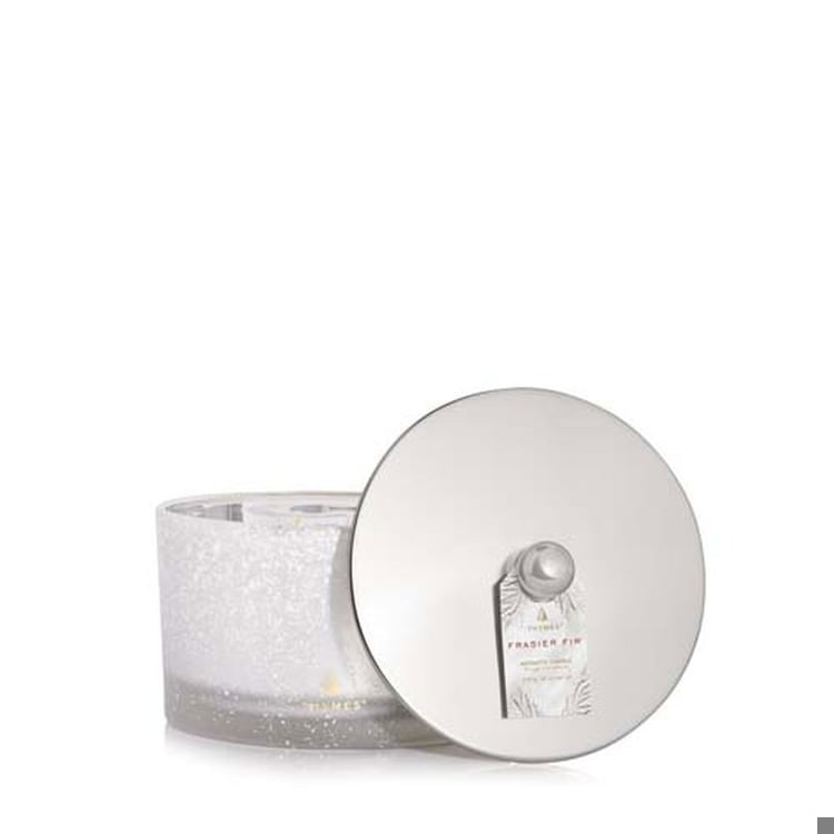 Frasier Fir Flocked 3-Wick Candle - Thymes - Gaines Jewelers