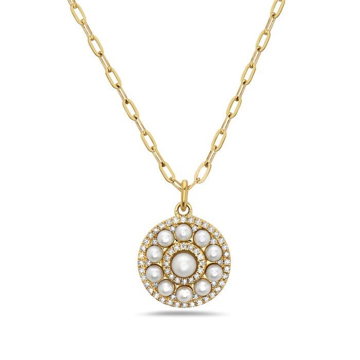 Fresh Water Pearl and Diamond Pendant Necklace Yellow Gold - Bassali - Gaines Jewelers