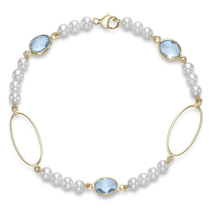 Fresh water pearl bracelet with blue topaz in 14kt yellow gold by Mastoloni - Gaines Jewelers