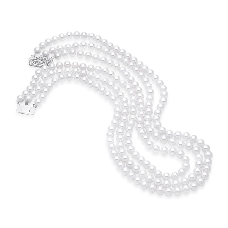 Fresh water pearl necklace, 3 strands of 6 - 6.5mm pearls in 14kt. white gold by Mastoloni - Gaines Jewelers