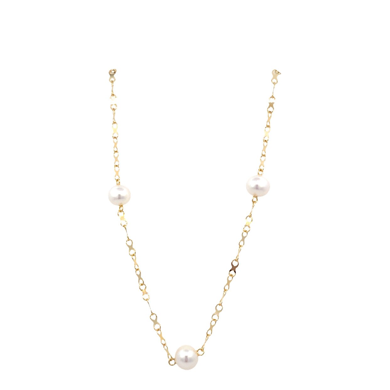 Fresh water pearl necklace, tin cup style with box link, 5.5 - 6mm in 14kt white gold by Mastoloni - Gaines Jewelers