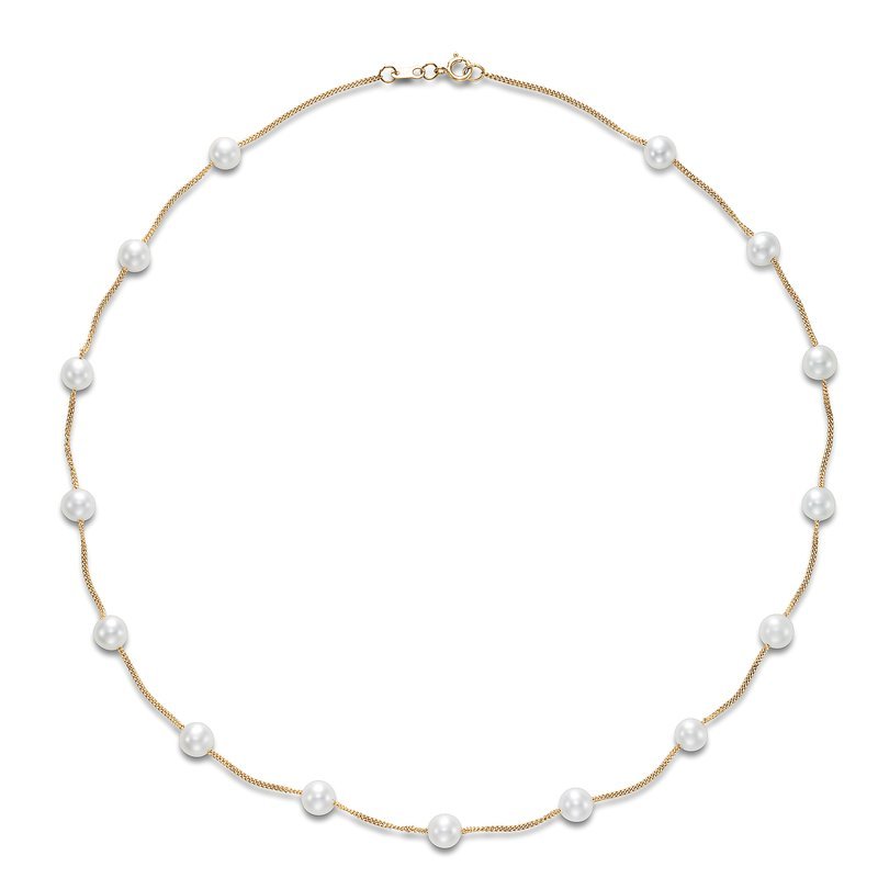 Fresh water pearl necklace, tin cup style with box link, 5.5 - 6mm in 14kt yellow gold by Mastoloni - Gaines Jewelers