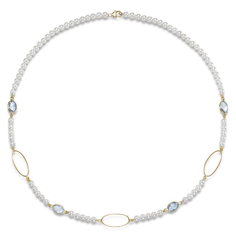 Fresh water pearl necklace with blue topaz in 14kt yellow gold by Mastoloni - Gaines Jewelers