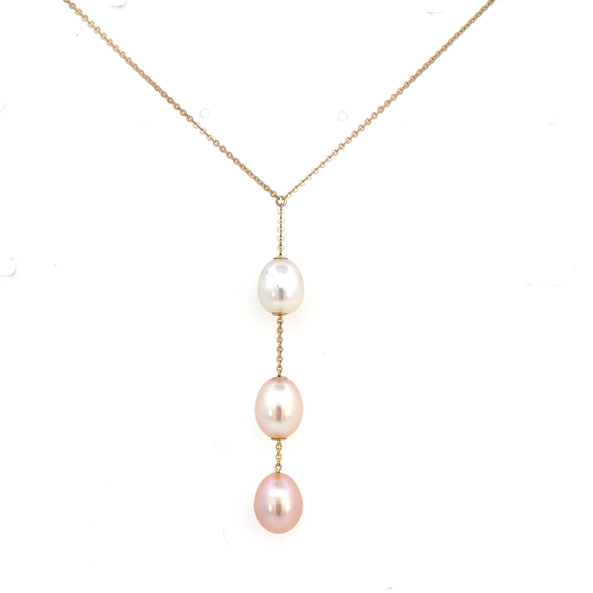 Fresh water pearl pendant with a 3 pearl drop in 14kt yellow gold by Raymond Mazza - Gaines Jewelers