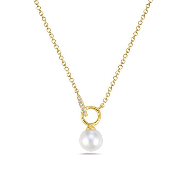 Fresh water pearl pendant with diamond accented bail in 14kt yellow gold by Bassali - Gaines Jewelers
