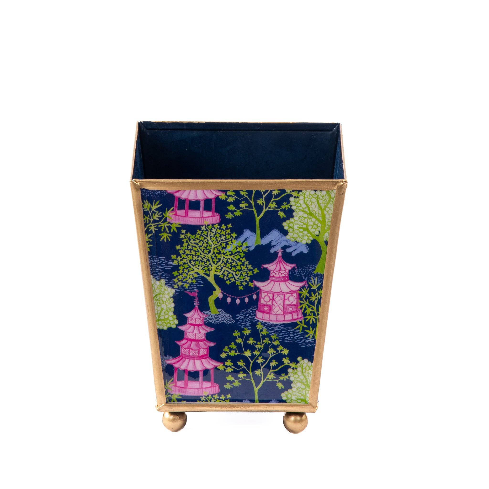 Garden Party Enameled Square Cachepot Planter: Navy & Lime - 4 inch - Jaye's Studio - Gaines Jewelers