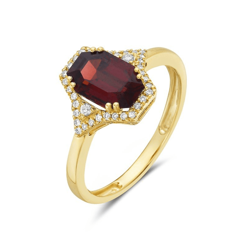 Garnet and Diamond Ring Yellow Gold - Bassali - Gaines Jewelers