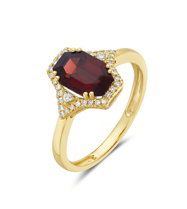 Garnet and Diamond Ring Yellow Gold - Bassali - Gaines Jewelers