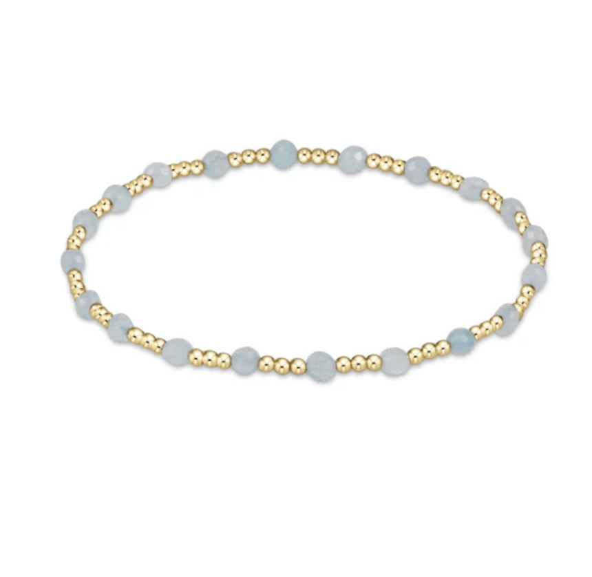 Gemstone Gold Sincerity Pattern 3mm Bead Bracelet - Aquamarine - Enewton - Gaines Jewelers