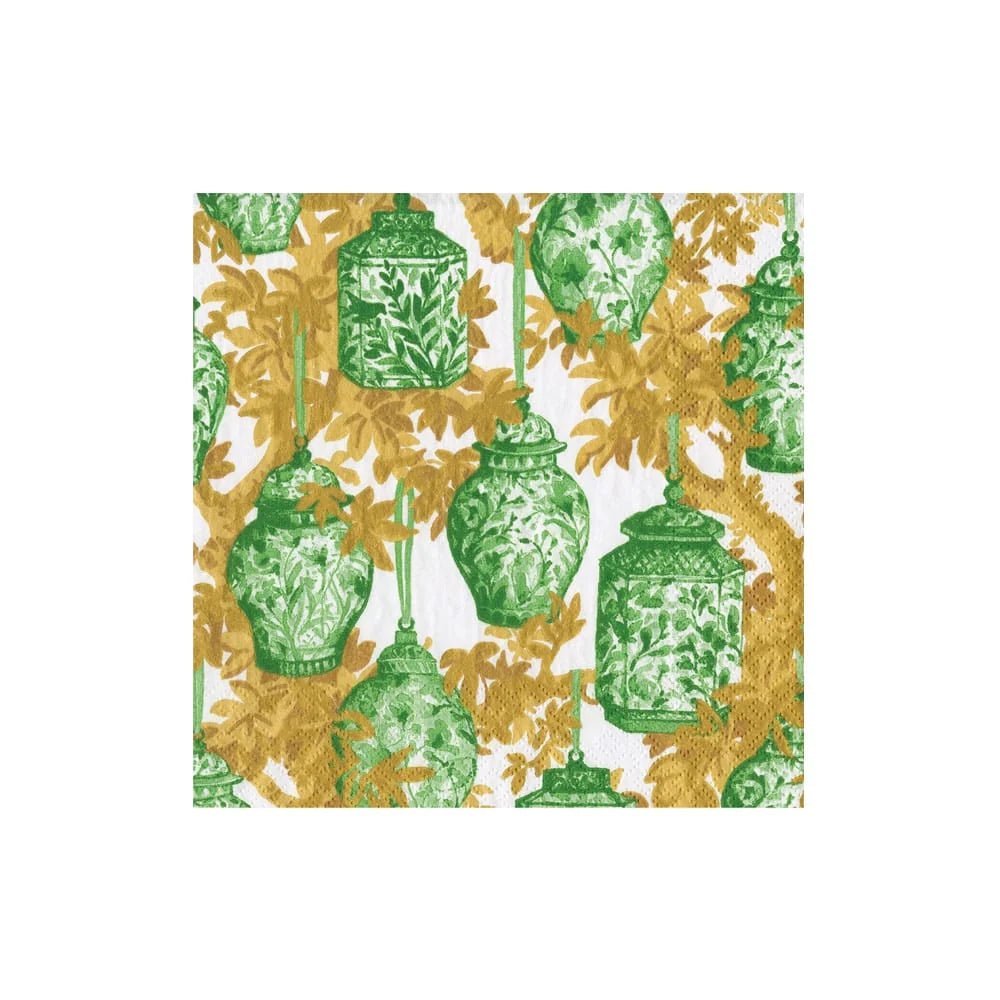 Ginger Jars Green/White Cocktail Napkin - Caspari - Gaines Jewelers