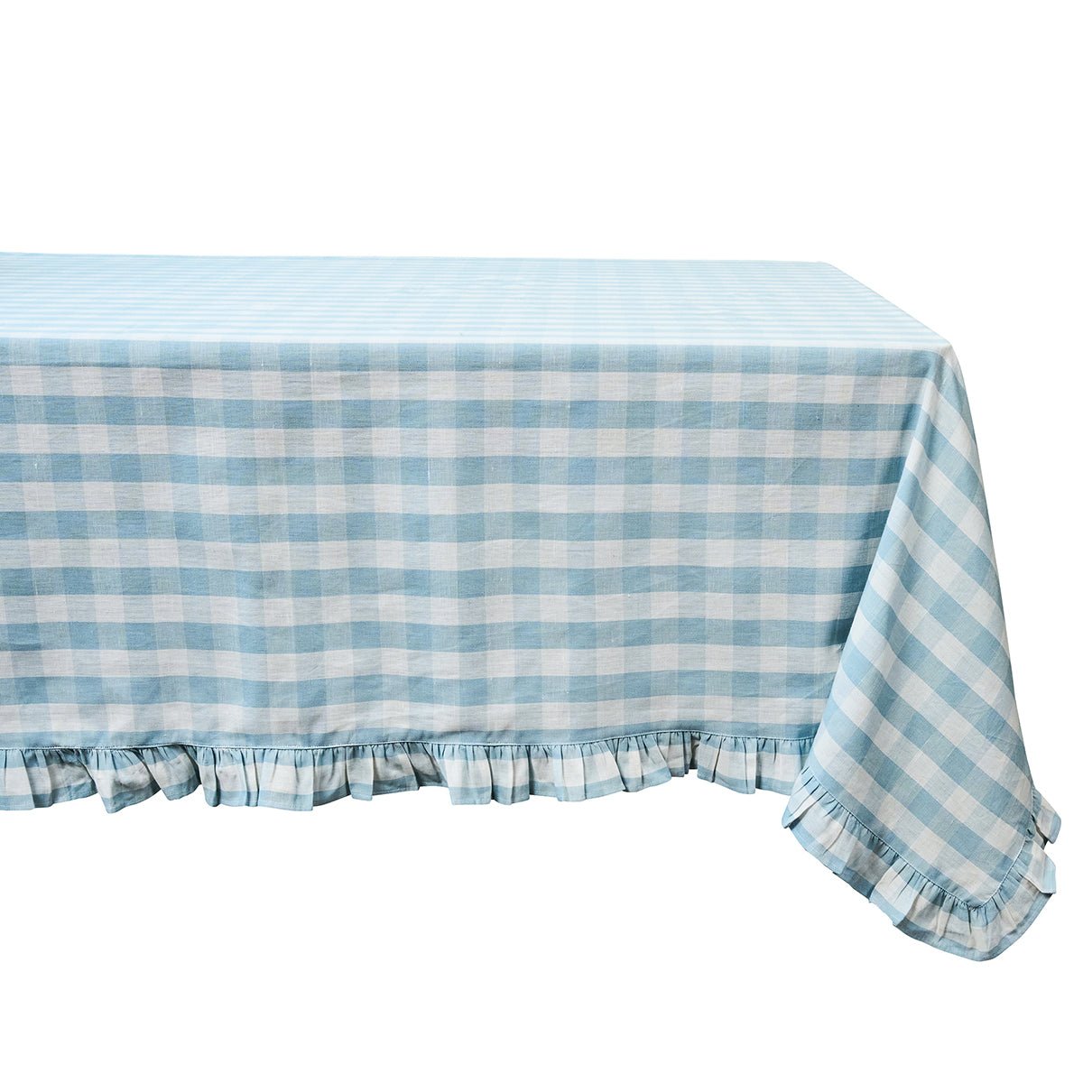 Gingham Ruffle 60" x 120" Tablecloth - Ocean - Juliska - Gaines Jewelers
