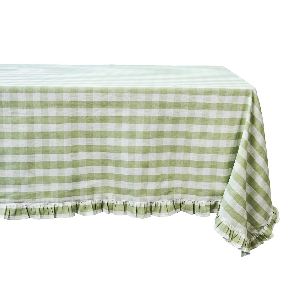Gingham Ruffle 60" x 120" Tablecloth - Seagrass - Juliska - Gaines Jewelers