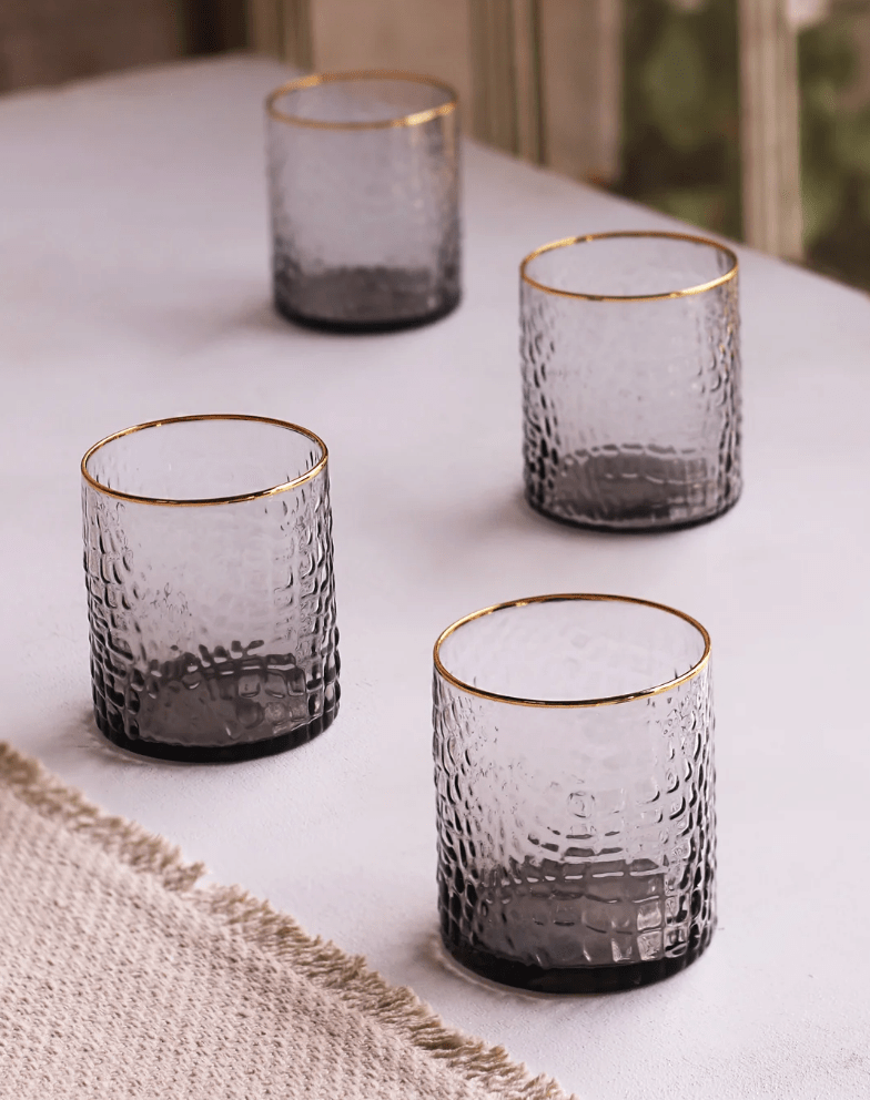 Glass Croc Double Old - Fashioned with Gold Rim Set of 4 (Smoke Grey) - Beatriz Ball - Gaines Jewelers