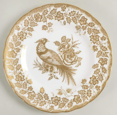 * Gold Accent Aves Platinum Holiday Salad Plate - Royal Crown Derby - Gaines Jewelers