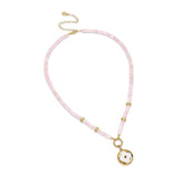 Gracewear Collection - Medallion gold opal necklace with shield charm: Palm beach pink - Gaines Jewelers